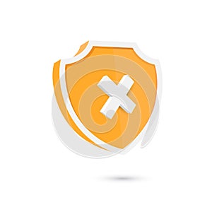 Decline or cancel yellow shield icon. User Interface design. Vector illustration.