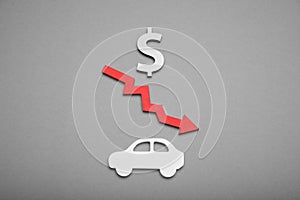 Decline car price concept, down change value cost