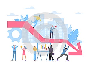 Decline chart, falling business concept vector illustration. Global economic situation, profit collapse. Man and woman