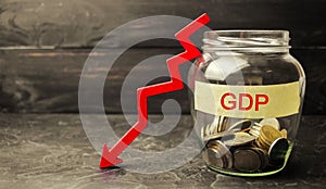 Decline and decrease of GDP - failure and breakdown of economy and finances leading to financial crisis and trouble. Drop in gross