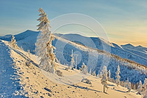 Decline on pass. Winter. Evening. Kolyma IMG_9585