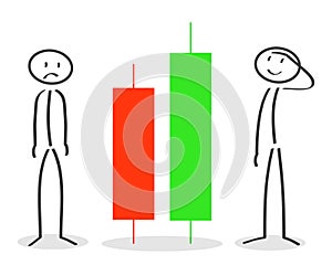 Decline and rising. Candlestick trading chart of stock market