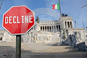 Decline sign with Altar of the Fatherland in Rome