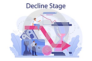 Decline stage concept. Finance crisis with falling down graph