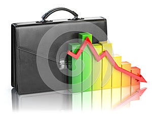 Decline of stock market portfolio concept. Briefcase and graph i