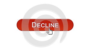Decline web interface button clicked with mouse cursor, wine red color, finance
