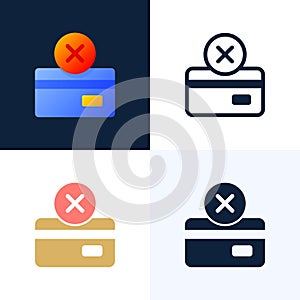 Declined payment Credit card vector stock icon set. Concept of unsuccessful bank payment transaction. The back side of the card