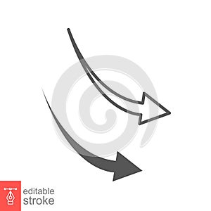 Declining arrow sign, aim, arrow, arrowheads line and glyph icon