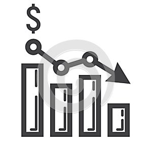 Declining graph line icon, business and finance