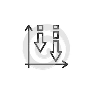 Declining graph line icon