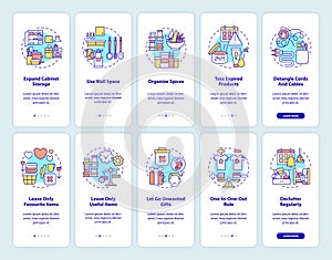 Declutter regulary onboarding mobile app page screen with concepts set