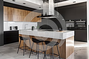 decluttered kitchen with streamlined layout, sleek appliances and minimal clutter