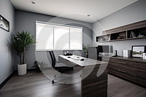 decluttered office with minimalist and functional design photo