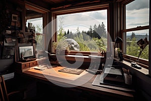decluttered workspace with clear view of inspiring natural scenery photo