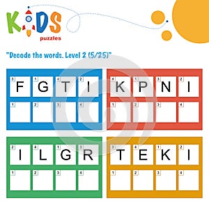 Decode the 4-letter words. Logic puzzle activity sheet