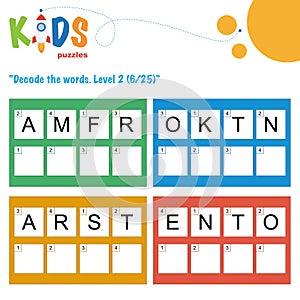 Decode the 4-letter words. Logic puzzle activity sheet