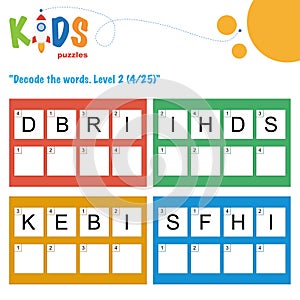 Decode the 4-letter words. Logic puzzle activity sheet