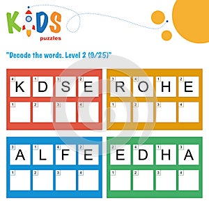 Decode the 4-letter words. Logic puzzle activity sheet