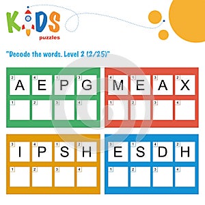 Decode the 4-letter words. Logic puzzle activity sheet
