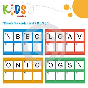 Decode the 4-letter words. Logic puzzle activity sheet