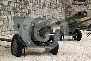 Decomissioned war canons in Budapest on display