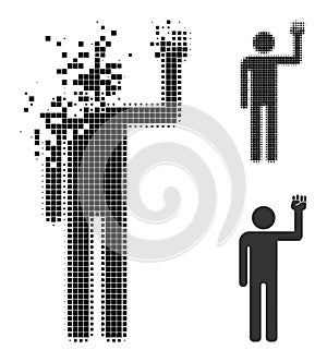 Decomposed Dot Man Fist Up Icon with Halftone Version