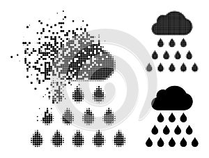 Decomposed and Halftone Pixel Rain Cloud Icon