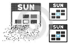 Decomposed Pixelated Halftone Sunday Calendar Grid Icon