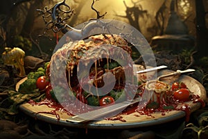 Decomposed Rotten food digitalart. Generate Ai photo