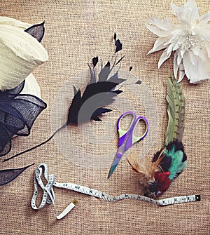 Deconstructed millinery materials and tools