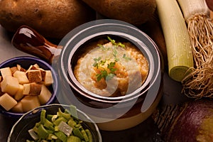 Deconstructed potato leek soup