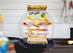 Deconstructed sandwich layers in kitchen