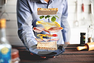 Deconstructed sandwich layers in kitchen