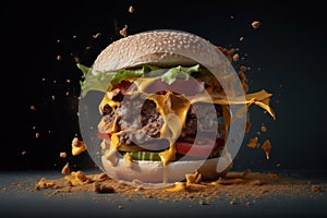 Deconstruction of a cheeseburger, Burger explosion,Generative AI