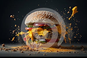 Deconstruction of a cheeseburger, Burger explosion,Generative AI