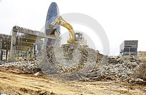 Deconstruction works of the ring road with Agbar tower and design museum of Les Glories in Barcelona