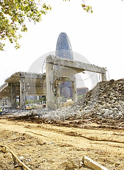 Deconstruction works of the ring road of Les Glories in Barcelona