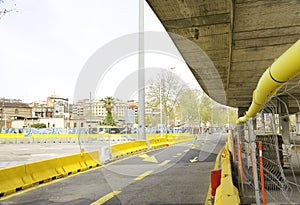 Deconstruction works of the ring road of the Plaza de Les Glories Catalanes in Barcelona