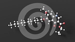 decoquinate molecule, molecular structure, quinolone coccidiostat, ball and stick 3d model, structural chemical formula with photo