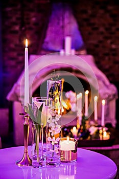 Decor with candles and lamps for corporate event or gala dinner