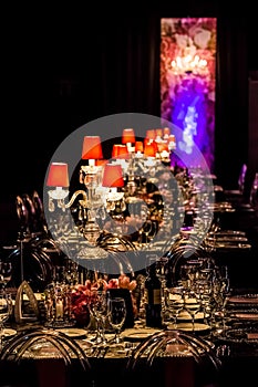 Decor with candles and lamps for corporate event or gala dinner