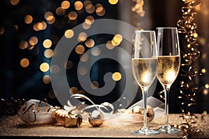 Decor champagne background festive christmas alcohol background holiday new year drink celebrate wine beverage