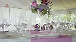 Decor design round table purple lilac stripe in the middle