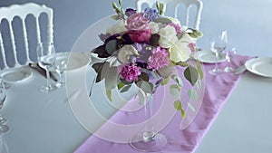 Decor design round table purple lilac stripe in the middle