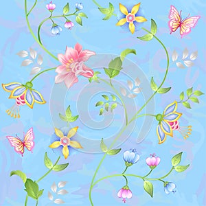 Decor floral elements seamless set