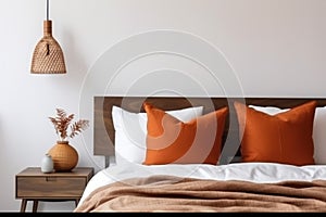 decor lamp design pillow fall orange concept bed home interior modern. Generative AI.