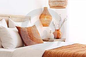 decor lamp orange pillow home bed fall design modern furniture interior. Generative AI.