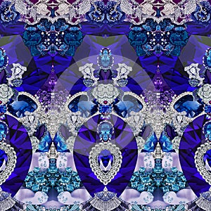 Decor print with geometry, stones, diamonds, crystals, flowers, sapphire and jewellery.