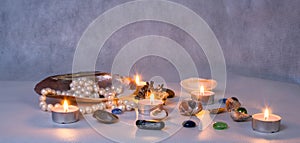 Decor of seashells close-up