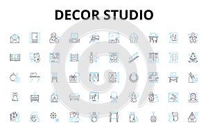 Decor studio linear icons set. Furniture, Textiles, Lighting, Arrk, Accessories, Wallpaper, Rugs vector symbols and line
